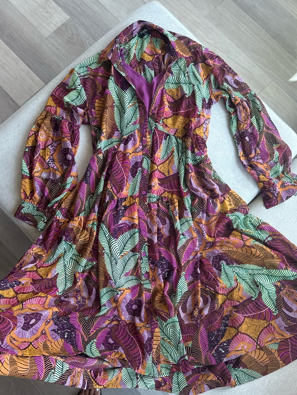 Fate abstract tropical leaf print chiffon dress